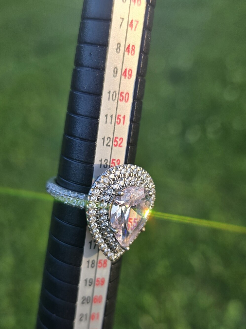 Sterling Silver Teardrop Double Halo Crystal Ring